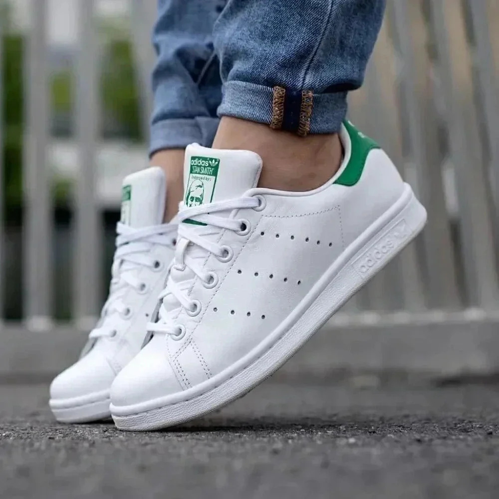 Womens Adidas Classic Stan Smith White Green Leather w/ Custom Laces Sz.7 - Picture 7 of 7